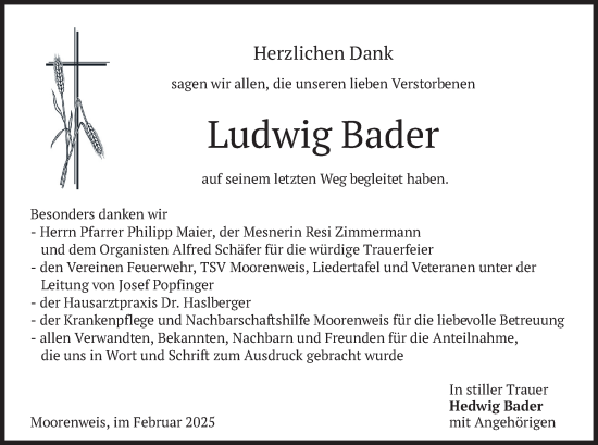 Traueranzeige von Ludwig Bader von merkurtz