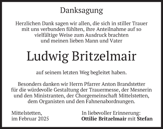 Traueranzeige von Ludwig Britzelmair von merkurtz