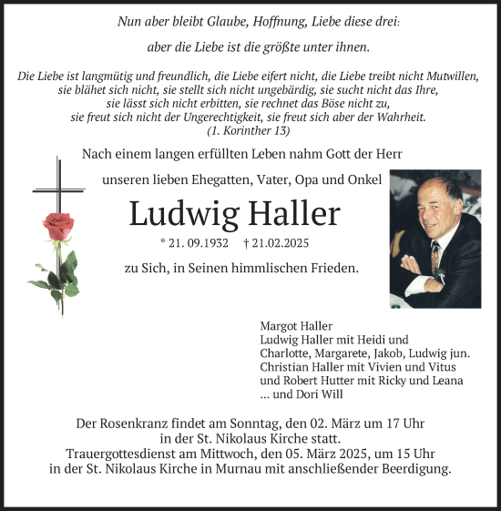 Traueranzeige von Ludwig Haller von merkurtz