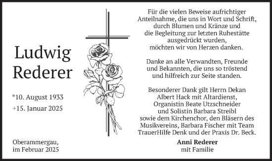 Traueranzeige von Ludwig Rederer von merkurtz