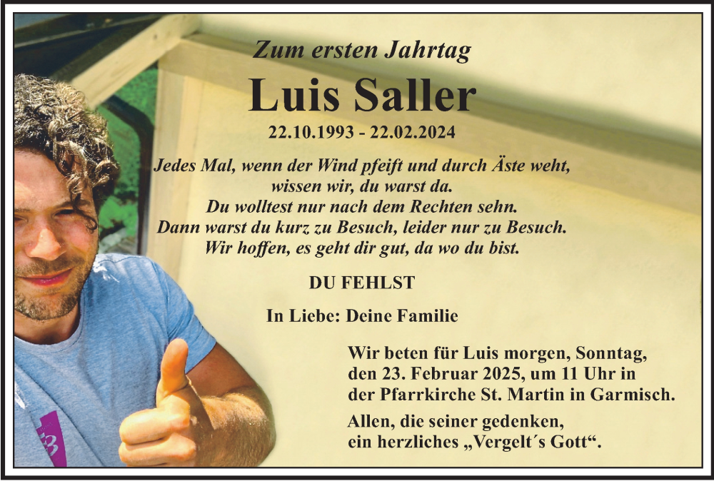 Traueranzeige für Luis Saller vom 22.02.2025 aus merkurtz
