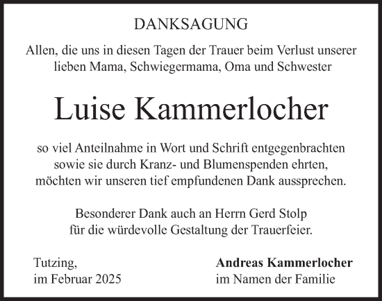 Traueranzeige von Luise Kammerlocher von merkurtz