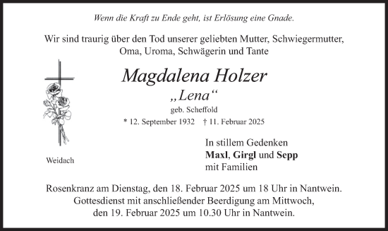 Traueranzeige von Magdalena Holzer von merkurtz