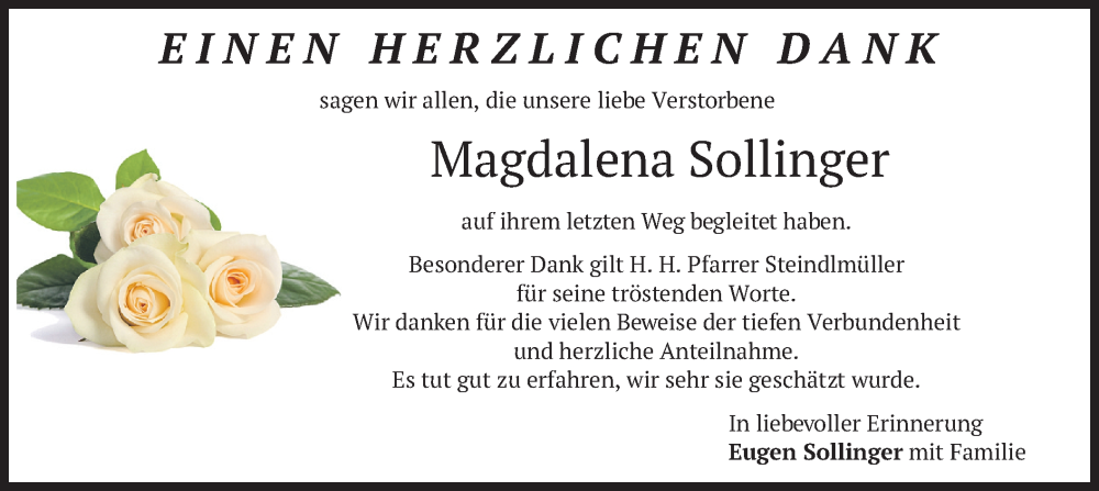  Traueranzeige für Magdalena Sollinger vom 22.02.2025 aus merkurtz