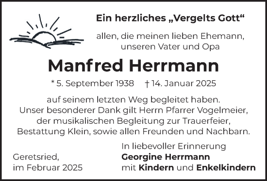 Traueranzeige von Manfred Herrmann von merkurtz