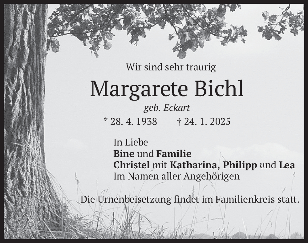  Traueranzeige für Margarete Bichl vom 01.02.2025 aus merkurtz