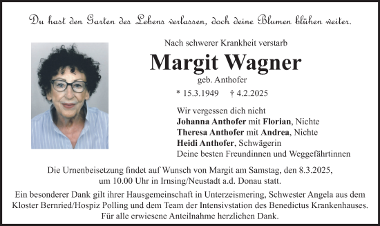 Traueranzeige von Margit Wagner von merkurtz