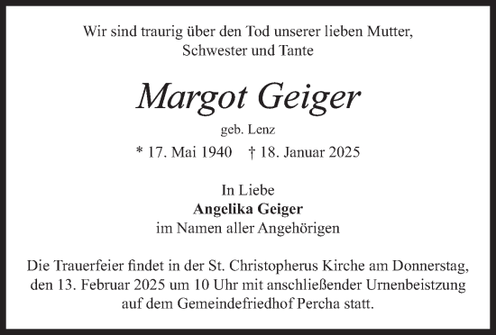 Traueranzeige von Margot Geiger von merkurtz