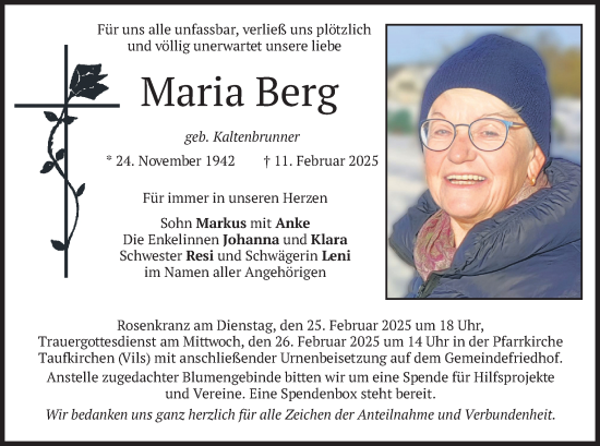 Traueranzeige von Maria Berg von merkurtz