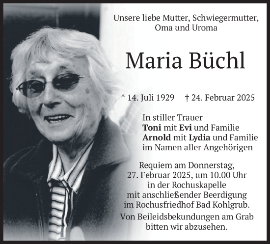 Traueranzeige von Maria Büchl von merkurtz