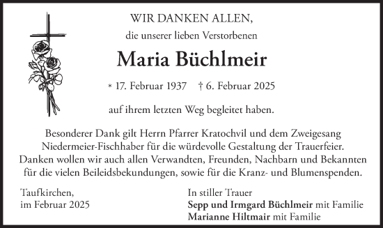 Traueranzeige von Maria Büchlmeir von merkurtz
