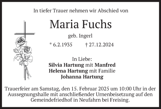 Traueranzeige von Maria Fuchs von merkurtz