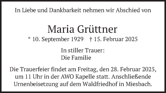Traueranzeige von Maria Grüttner von merkurtz