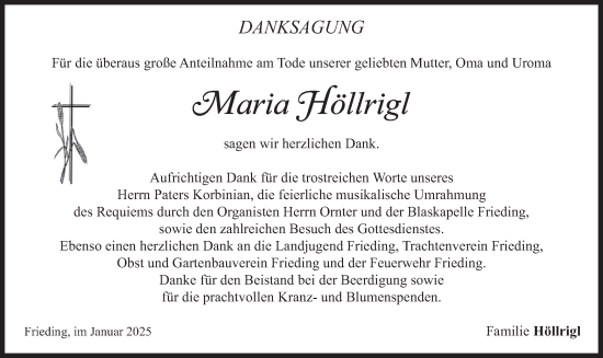 Traueranzeige von Maria Höllrigl von merkurtz