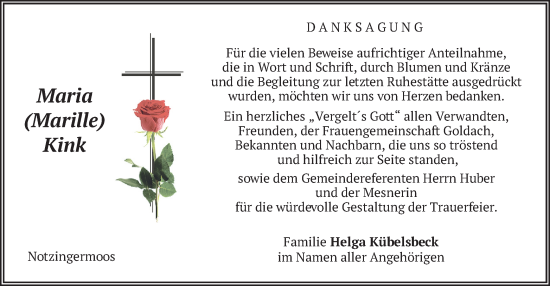 Traueranzeige von Maria Kink von merkurtz