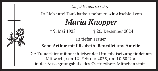 Traueranzeige von Maria Knopper von merkurtz