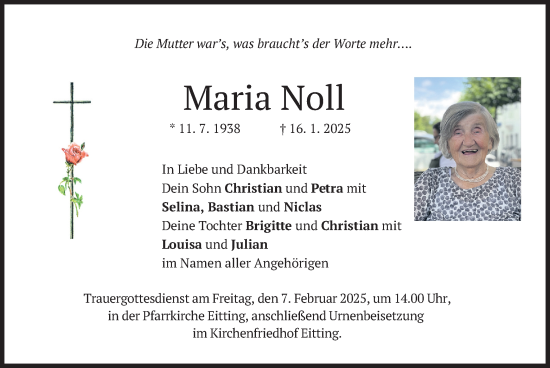 Traueranzeige von Maria Noll von merkurtz
