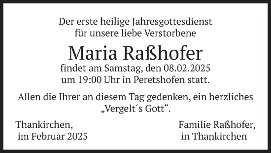 Traueranzeige von Maria Raßhofer von merkurtz
