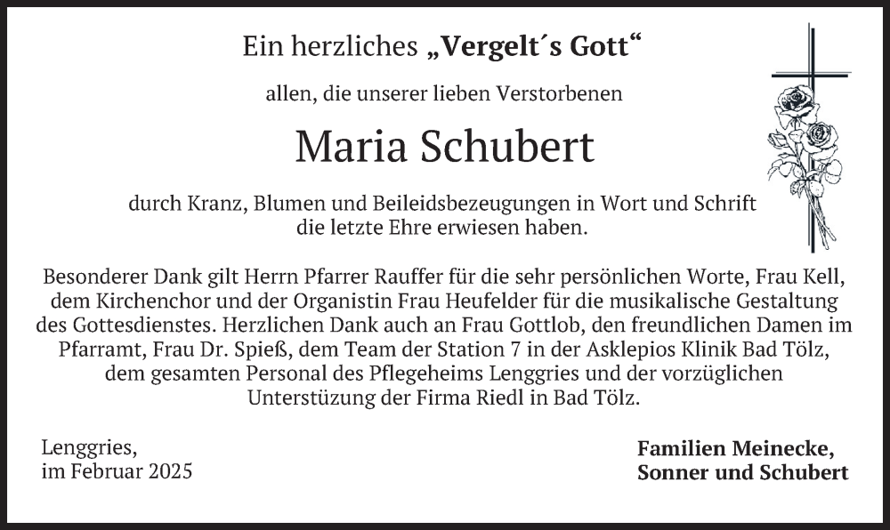  Traueranzeige für Maria Schubert vom 15.02.2025 aus merkurtz