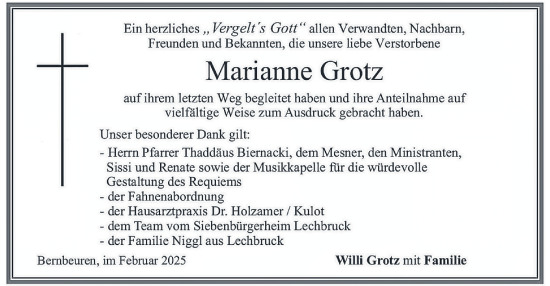 Traueranzeige von Marianne Grotz von merkurtz