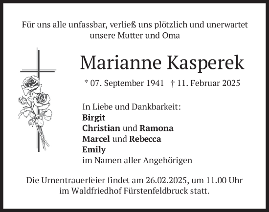Traueranzeige von Marianne Kasperek von merkurtz