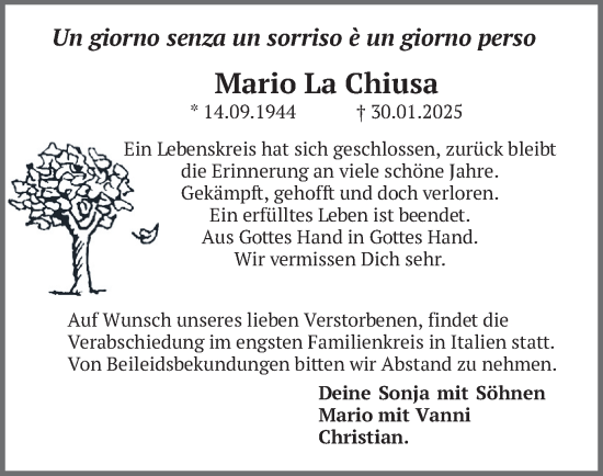 Traueranzeige von Mario La Chiusa von merkurtz
