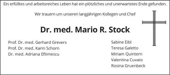 Traueranzeige von Mario Stock von merkurtz