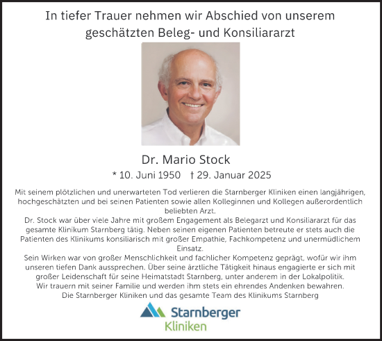 Traueranzeige von Mario Stock von merkurtz