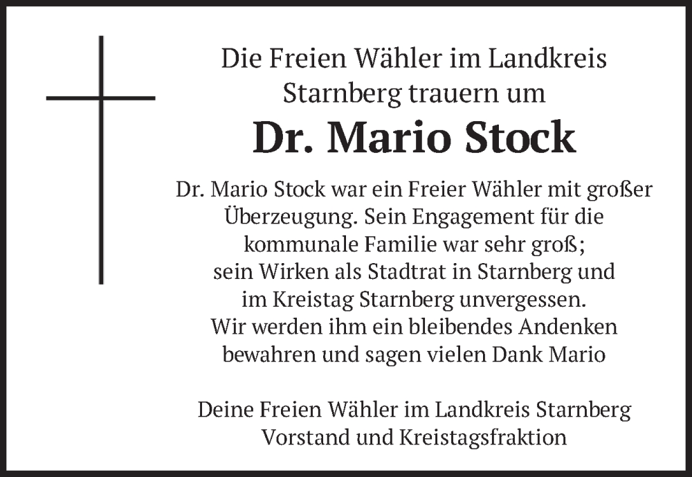  Traueranzeige für Mario Stock vom 08.02.2025 aus merkurtz
