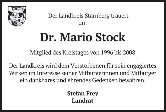Traueranzeige von Mario Stock von merkurtz