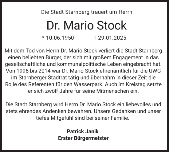 Traueranzeige von Mario Stock von merkurtz