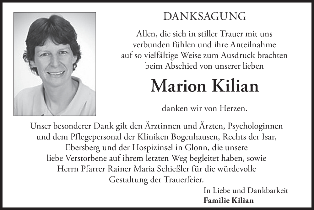  Traueranzeige für Marion Kilian vom 01.02.2025 aus merkurtz