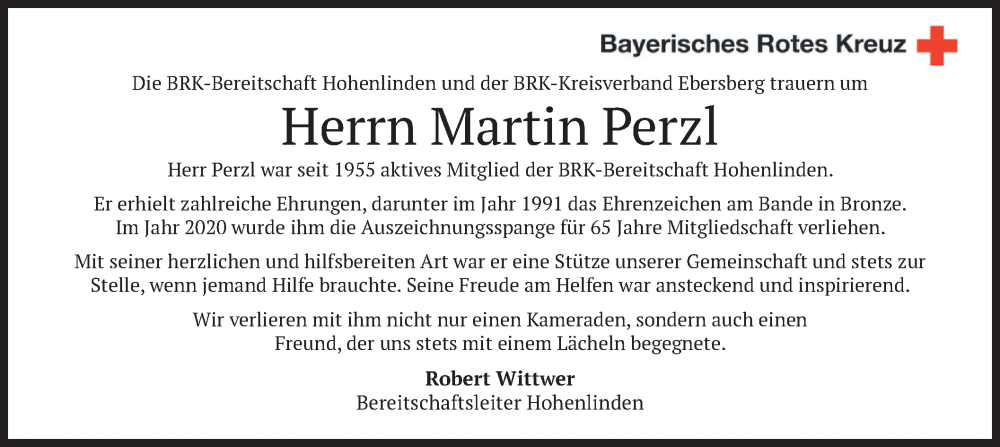  Traueranzeige für Martin Perzl vom 22.02.2025 aus merkurtz