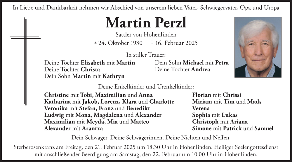  Traueranzeige für Martin Perzl vom 19.02.2025 aus merkurtz