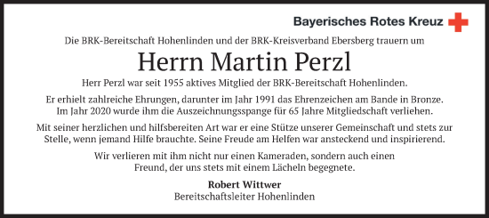 Traueranzeige von Martin Perzl von merkurtz