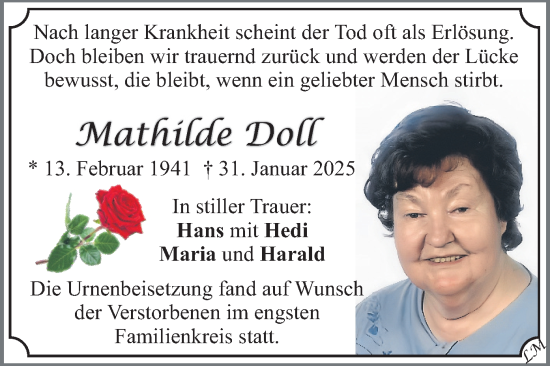 Traueranzeige von Mathilde Doll von merkurtz