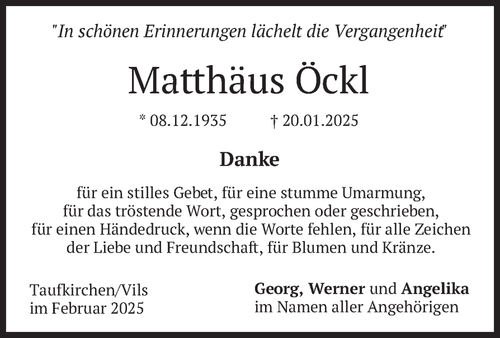  Traueranzeige für Matthäus Öckl vom 22.02.2025 aus merkurtz