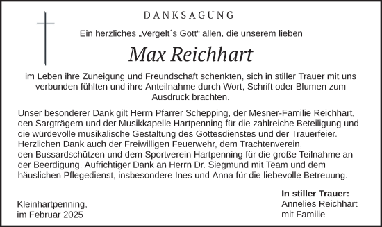 Traueranzeige von Max Reichhart von merkurtz