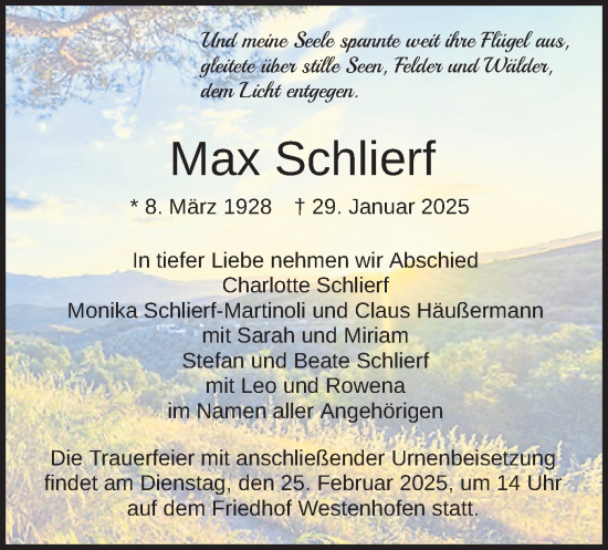 Traueranzeige von Max Schlierf von merkurtz