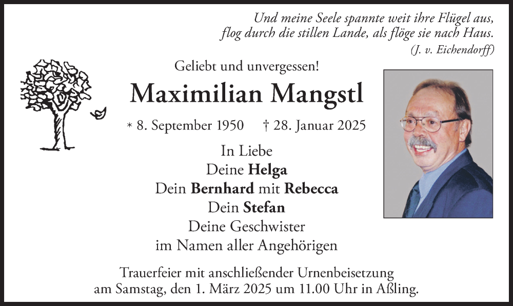  Traueranzeige für Maximilian Mangstl vom 22.02.2025 aus merkurtz