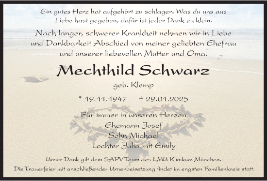 Traueranzeige von Mechthild Schwarz von merkurtz