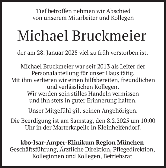 Traueranzeige von Michael Bruckmeier von merkurtz