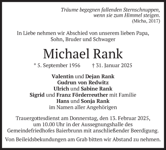 Traueranzeige von Michael Rank von merkurtz