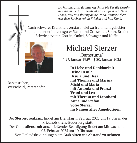 Traueranzeige von Michael Sterzer von merkurtz