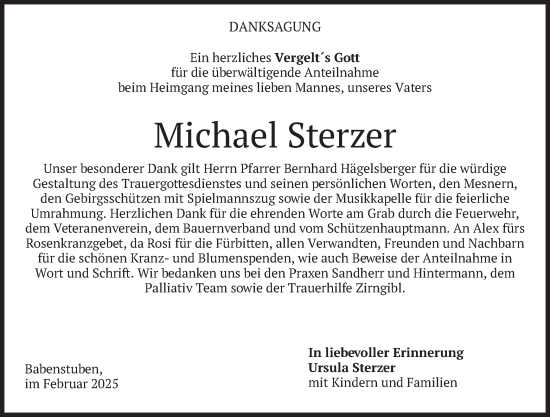 Traueranzeige von Michael Sterzer von merkurtz