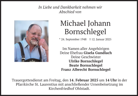 Traueranzeige von Michael Johann Bornschlegel von merkurtz
