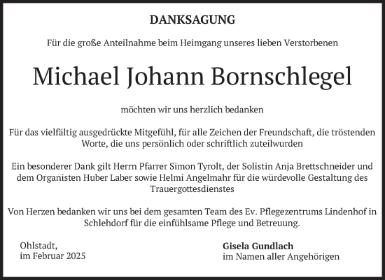 Traueranzeige von Michael Johann Bornschlegel von merkurtz