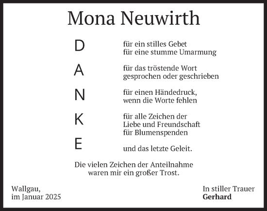 Traueranzeige von Mona Neuwirth von merkurtz