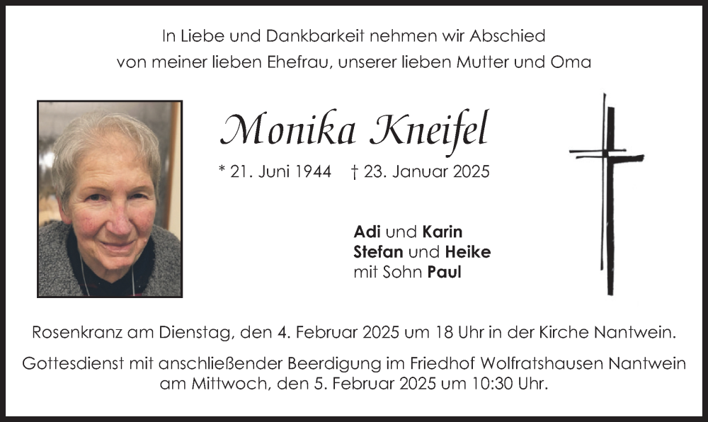  Traueranzeige für Monika Kneifel vom 01.02.2025 aus merkurtz
