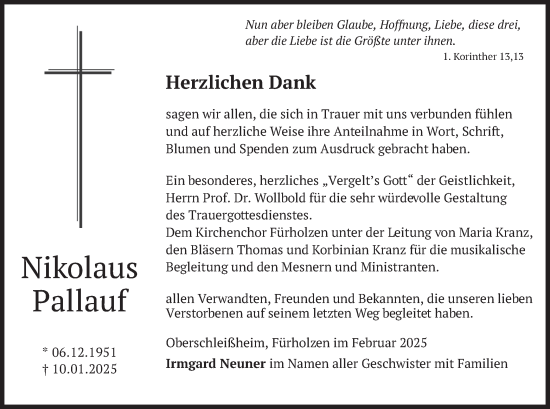 Traueranzeige von Nikolaus Pallauf von merkurtz